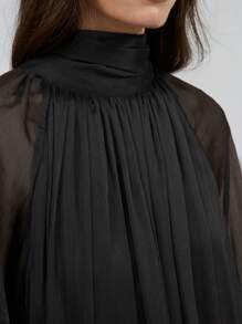 Ontre Stockholm Style, Teacher Outfits For Women,Fall Women Clothes,Women's Spring 2025 New Arrivals Valentine's Day Angora Red Ruffle Tie Waist Dress With Puff Sleeves, Long Sleeve Dress With Oversized Dress And Tie Back Ruffle Decor - Black - View 6