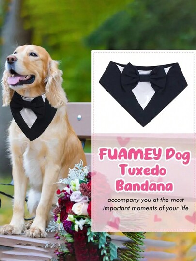 PETSIN Dog Tuxedo, Formal Dog Wedding Triangular Scarf, Dog Collar With Bow Tie, Dog Birthday Outfit, Adjustable Pet Party Tuxedo For Dog Wedding, Suitable For Small, Medium And Large Pets, Valentine's Day Costume