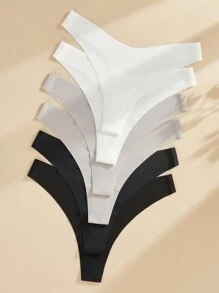 6 قطع/عبوة ملابس داخلية سراويل تانجو بخصر منخفض بلون أحادي من النايلون للنساء - متعدد الألوان - مشاهدة 2