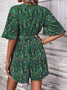 Breezaya All-Over Print Elasticated Waist Romper, Casual Vacation Wear - Green - View 2