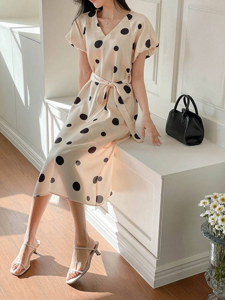 Elegant Women's Long Polka Dot Dress
