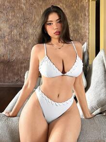 Swim Mod Women's Elegant Spagjetti Strap Swimwear Bikini Set, For Summer Beach Vacation - White - View 6