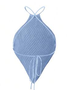 Olithes 女式纯色修身休闲针织细肩带吊带背心 - 淺藍色 - 查看 2