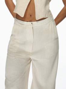 MISSGUIDED Luxury Linen Wide Leg Palazzo Pants Resort Wear Beach Vacation Summer Loungewear High Waisted Casual Elegant Trousers With Side Pockets - Apricot - View 4