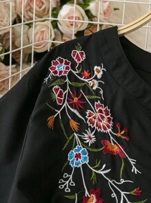 SHEIN LUNE Plus Size Casual Simple Short Sleeve Floral Print Blouse , Everyday Wear, For Summer