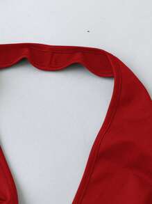 Flirla Plus Size V-Neck Halter A-Line Sexy Party Mini Dress For Women - Red - View 3