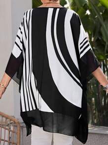 EMERY ROSE 大码女式条纹圆领蝙蝠袖宽松休闲衬衫