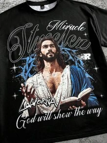 Manfinity VCAY 男士数码印花宽松针织圆领短袖 T 恤 - 黑色 - 查看 2