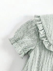 Cozy Pixies Baby Girl Decorated Bow Peter Pan Collar Short Sleeve Cinched Waist Dress - Green - View 4