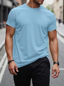 Manfinity Homme Men's Solid Color Round Neck Short Sleeve Casual Loose T-Shirt Men Clothing Men T Shirts Men Clothing Men T Shirts Men T Shirts Men Plain T Shirts