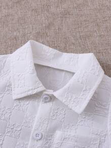 2 Peças Conjunto de Bebê/Menino Bebê - 1 Camisa Branca de Manga Curta com Textura e 1 Shorts, Conjunto Casual Confortável para Todas as Ocasiões no Verão - Branco - Visão 9