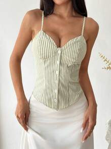 Flirla Damski top w paski z odkrytym przodem, Cami, wiosna/lato