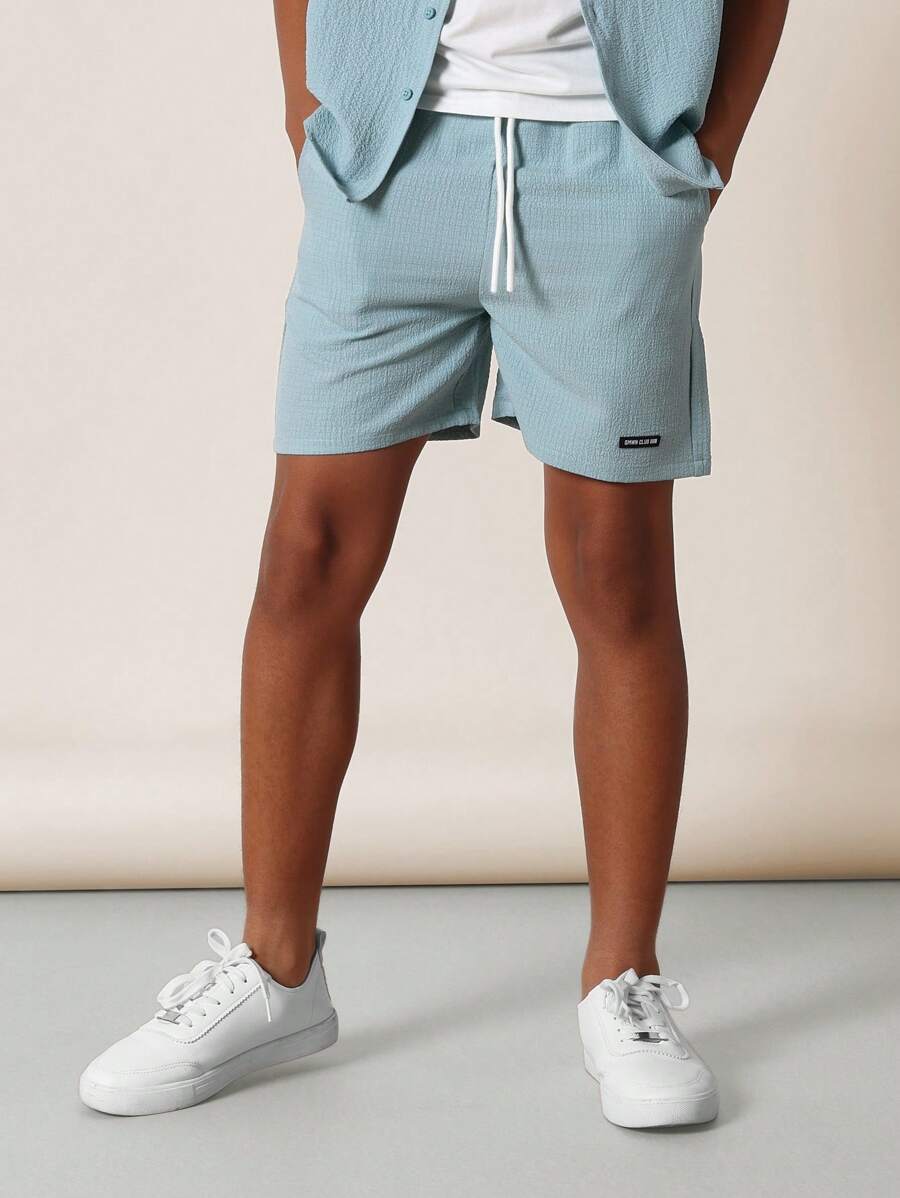 SUMWON Textured Summer Shorts Drawstring Wear Athletic Casual Beach Walking Vacation Daily Wear Comfortable Leisure Bottoms - Green - View 1