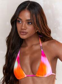 MISSGUIDED Rave Tie Dye Print Halter Neck Bikini Top With High Leg Bikini Bottom Swim Set Summer