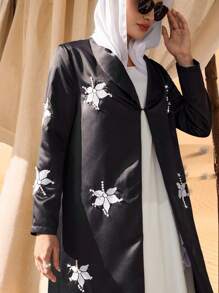 Al Najma Cárdigan árabe de mujer de manga larga con estampado floral y largo tipo maxi suelto, abayas