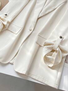 Franclia Women's Solid Color Minimalist Casual Mid-Sleeve Metal Button Thin Blazer