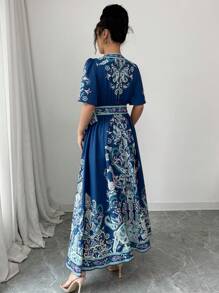 Elenzga Women's Vacation Paisley Print V-Neck Ruffle Sleeve Dress - Multicolor - View 2