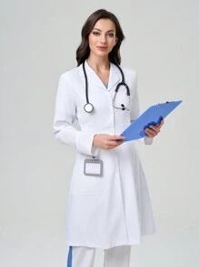TaskEZ 翻领前开襟实验室大衣/工人大衣 - 白色 - 查看 3