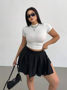 Flirla Quần short buộc dây xẻ tà thời trang xuân/hè cỡ lớn cho nữ - màu đen - Xem 5