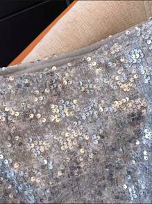 SHEIN Clasi Spring/Summer Sequins A-Line Mini Skirt With Zipper For Women - Silver - View 3