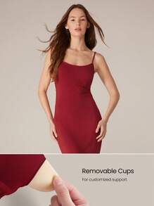 GLOWMODE 莫代尔鱼尾长款吊带裙可调节肩带日常休闲夏季连衣裙派对礼服长裙舞会礼服 - 紫紅色 - 查看 4