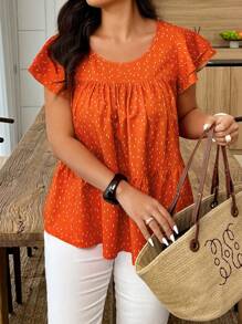 Breezaya 大码女式休闲度假风格花卉印花荷叶边袖衬衫