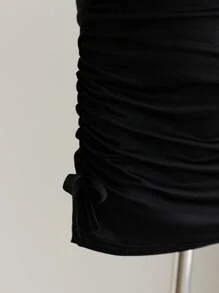 Lunivi Mädchen im Teenager-Alter Gestricktes figurnahes Kleid mit gerüschtem Träger und Seitenschleife, lässig süßer Allround-Stil Kleider für Mädchen