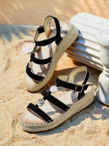 Styleloop Women's Minimalist Metal Decor Flat Shoes, Casual Everyday Wear - Black - View 3