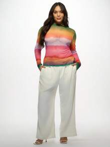 MISSGUIDED PLUS Plus Size Sunset Ombre Long Sleeve Top Casual Stretchy Fitted Fashion Autumn Fall Winter Layering Essential - Multicolor - View 4