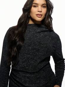 MISSGUIDED MISSGUIDED PLUS Vestido mini acanalado de lavado ácido de talla grande, de manga larga, ajustado, con pliegues laterales, para invierno, otoño, fiestas, salidas nocturnas, elástico