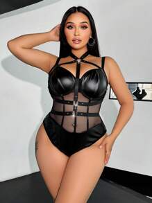2pcs Sexy Black Plus Size Lingerie Set - Black - View 4