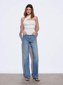 Maija Women White Summer Seksi Chic Party Night Mesh Crop Top,2025 Fashion Asymmetric Shoulder Ruched Bodycon Beach Vacation Music Festival Club Wear - White - View 4