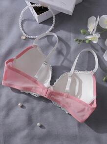 Dream Adore Color Block Lace Patchwork Underwire Padded Butterfly Decor Women Lingerie Bra, Kawaii