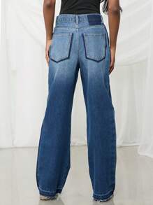 NYA SZN 春季条纹细节中长洗水直筒连衣裙节日夏季度假办公室西服学院风休闲装居家深色洗水女装 - 中等水洗藍 - 查看 2