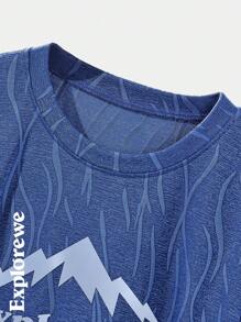 SHEIN Tween-Jungen 2-teiliges Set mit kurzärmligem Oberteil und Shorts mit Berg- und Buchstaben-Print - Blau - Übersicht 9