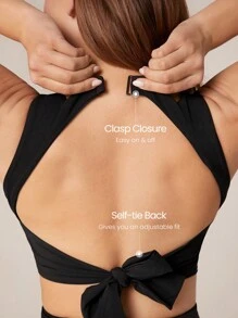 GLOWMODE FeatherFit™-Air 吸汗速干露背蝴蝶结连衣裙，内置短裤侧袋防滑手柄日常休闲装可拆卸罩杯运动连衣裙 - 黑色 - 查看 4