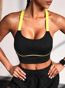 Powerista Damen Kontrast-Farben Fitness Sport-BH für den Alltag - Gelb - Übersicht 4