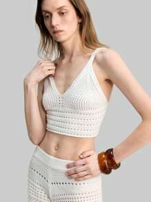 Ontre Bộ đồ đan móc phong cách Bohemian dành cho nữ, Bộ 2 món len đan móc Bohemian theo phong cách ngày lễ màu trắng, Sợi len - trắng - Xem 3
