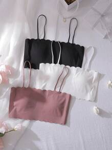 Set de 3 bralettes sin costuras, suaves y cómodos con almohadillas, en negro y blanco, para niñas preadolescentes
