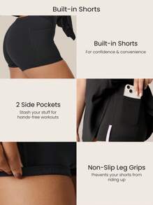 GLOWMODE FeatherFit™-Air 吸汗速干露背蝴蝶结连衣裙，内置短裤侧袋防滑手柄日常休闲装可拆卸罩杯运动连衣裙 - 黑色 - 查看 5