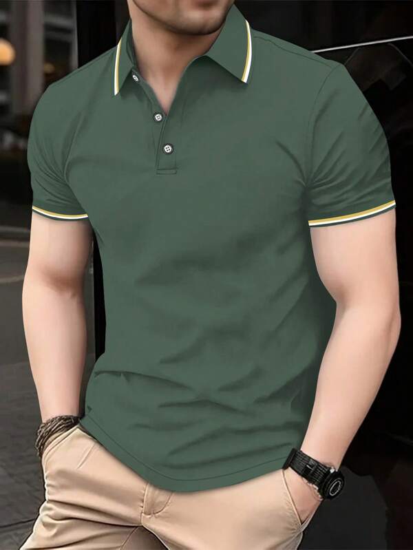 Manfinity Dauomo Men's Striped Short Sleeve Casual Commute Polo Shirt