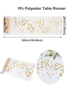 SHEIN 1 件 28*275cm/28*500cm 金色 18、30、40、50、60、70 生日快乐图案涤纶桌布，生日派对装饰用品，生日派对家居餐桌装饰用品 - 金色 - 查看 14