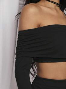 COSMINA 2 pièces Ensemble robe côtelée noire à manches évasées, tenue de resort élégante pour femmes, printemps/été - Noir - Voir 7
