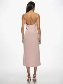 MISSGUIDED Vestido midi elegante con tirantes de lazo y abertura lateral para fiesta de noche, boda, invitado formal, verano y ocasiones especiales, con sensación de satén - Rosa vieja - Ver 2