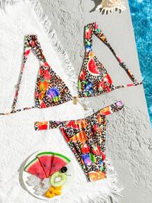 Swim Vcay Bộ đồ bơi bikini họa tiết da báo và hoa nhiệt đới gợi cảm dành cho nữ - Nhiều màu - Xem 1