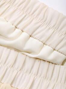 FRIFUL 女士杏色褶皱荷叶边不对称半身裙，春秋季半身裙 - 杏色 - 查看 7