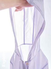 SHEIN Camisa com capuz e estampa de montanha para meninas adolescentes, manga comprida, abotoamento simples - Roxa - Ver 7