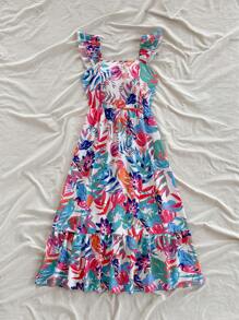 Soleia Summer Tropical Plant Floral Print Dress,Sun Dress - Green - View 5