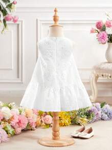 Babygirl 可爱白色花卉图案无袖连衣裙，夏季 - 白色 - 查看 2