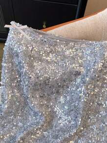 SHEIN Clasi Spring/Summer Sequins A-Line Mini Skirt With Zipper For Women - Silver - View 5